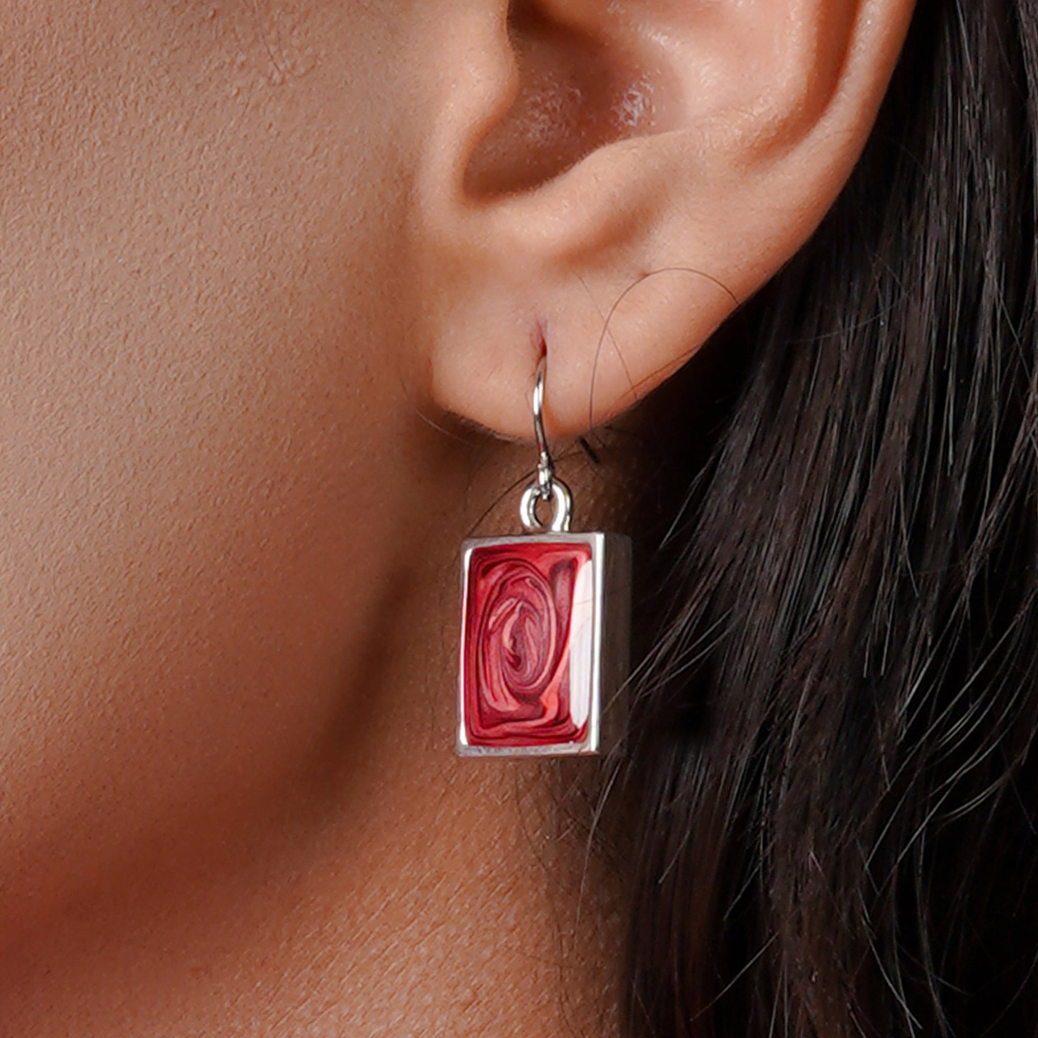 Red Glitter Tile Earring